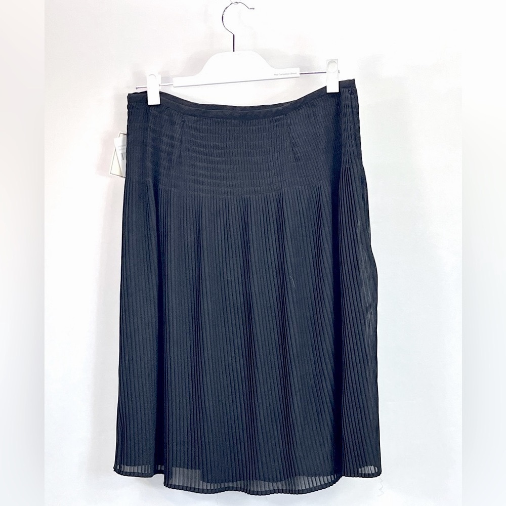 Jonathan Martin Black Micro Pleated Skirt Smocked Waist Side Zip Womens M New